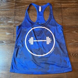LFT Clothing Co. blue & black camo dri fit racerback tank barbell workout gym M